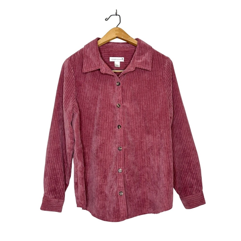 Christopher & Banks Womens Loose Pink Ribbed Corduroy Button Front Top Small S